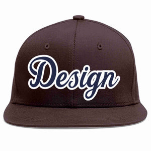 Custom Brown Navy-White Flat Eaves Sport Baseball Cap Design for Men/Women/Youth