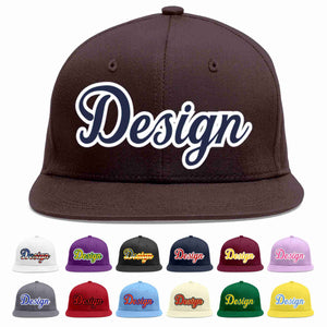 Custom Brown Navy-White Flat Eaves Sport Baseball Cap Design for Men/Women/Youth