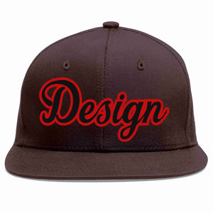 Custom Brown Black-Red Flat Eaves Sport Baseball Cap Design for Men/Women/Youth