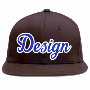 Custom Brown Royal-White Flat Eaves Sport Baseball Cap Design for Men/Women/Youth