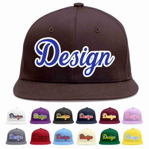 Custom Brown Royal-White Flat Eaves Sport Baseball Cap Design for Men/Women/Youth