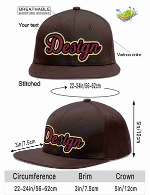 Custom Brown Crimson-Black Flat Eaves Sport Baseball Cap Design for Men/Women/Youth