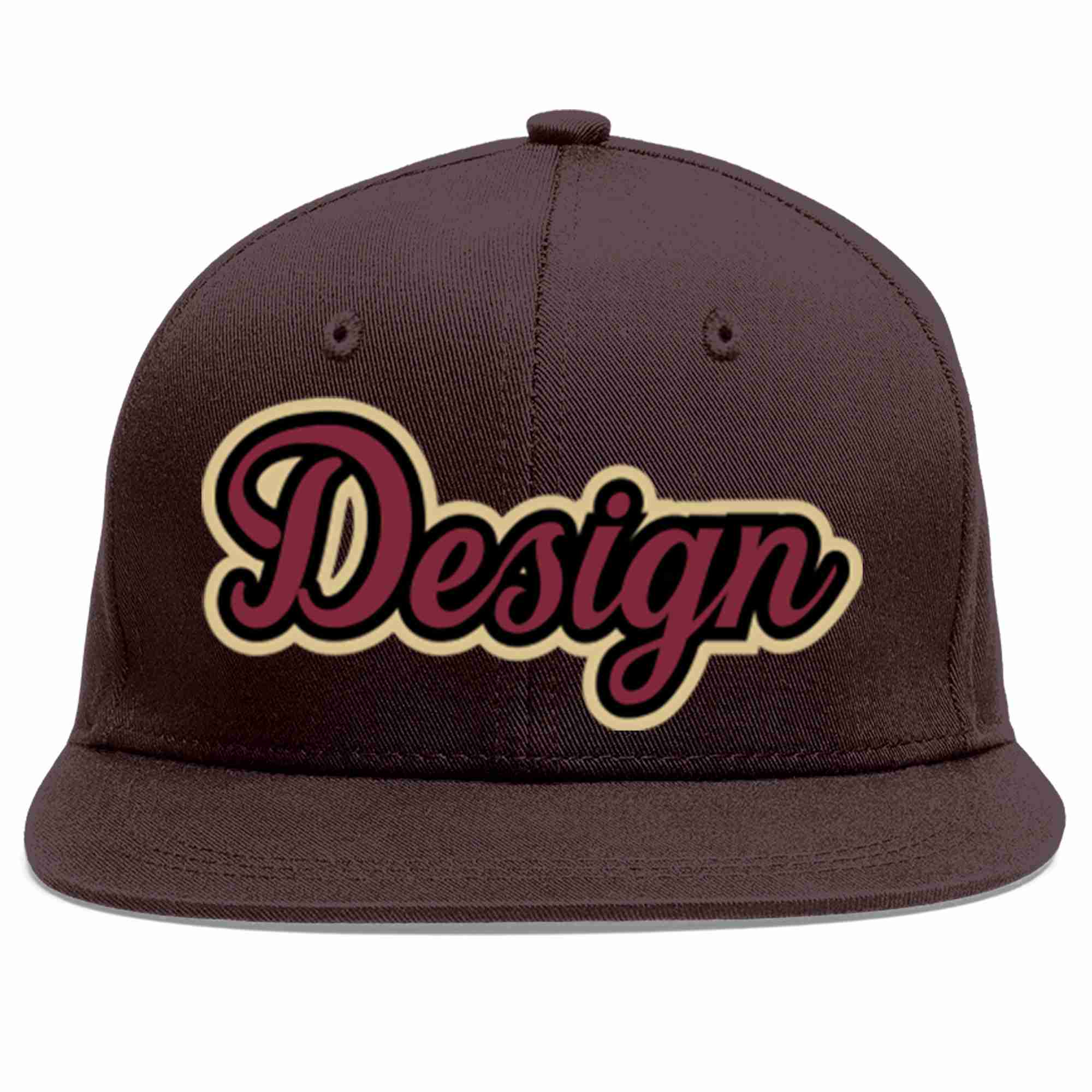 Custom Brown Crimson-Black Flat Eaves Sport Baseball Cap Design for Men/Women/Youth