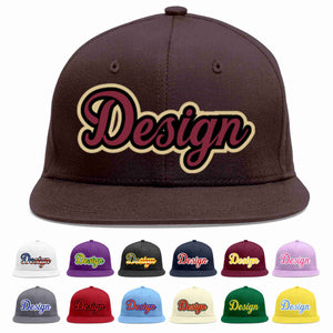 Custom Brown Crimson-Black Flat Eaves Sport Baseball Cap Design for Men/Women/Youth