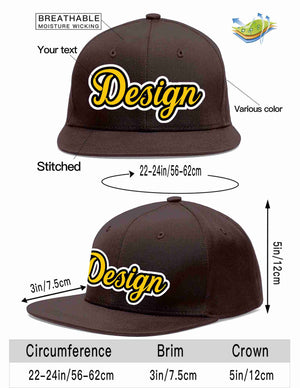 Custom Brown Gold-Black Flat Eaves Sport Baseball Cap Design for Men/Women/Youth