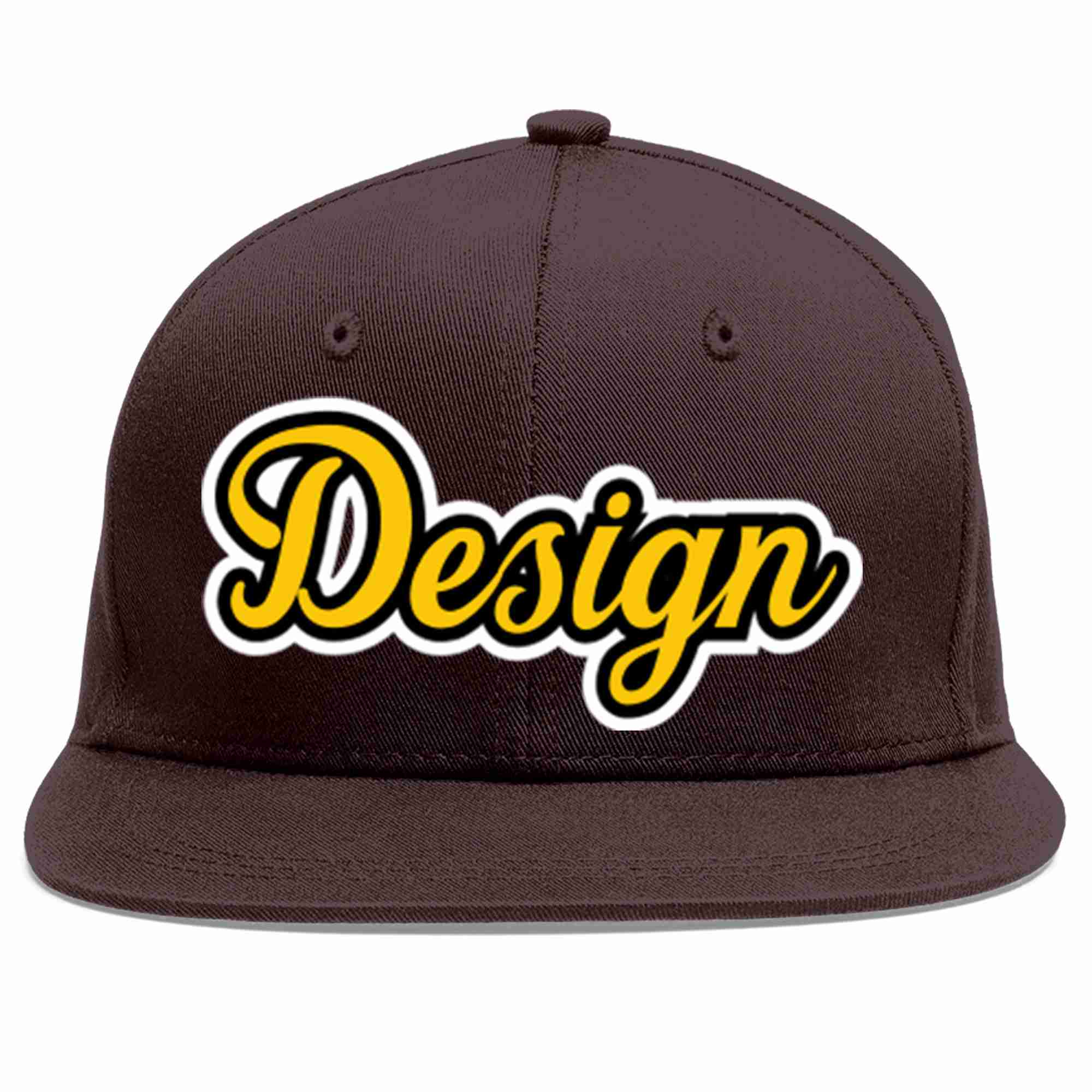 Custom Brown Gold-Black Flat Eaves Sport Baseball Cap Design for Men/Women/Youth