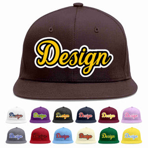 Custom Brown Gold-Black Flat Eaves Sport Baseball Cap Design for Men/Women/Youth