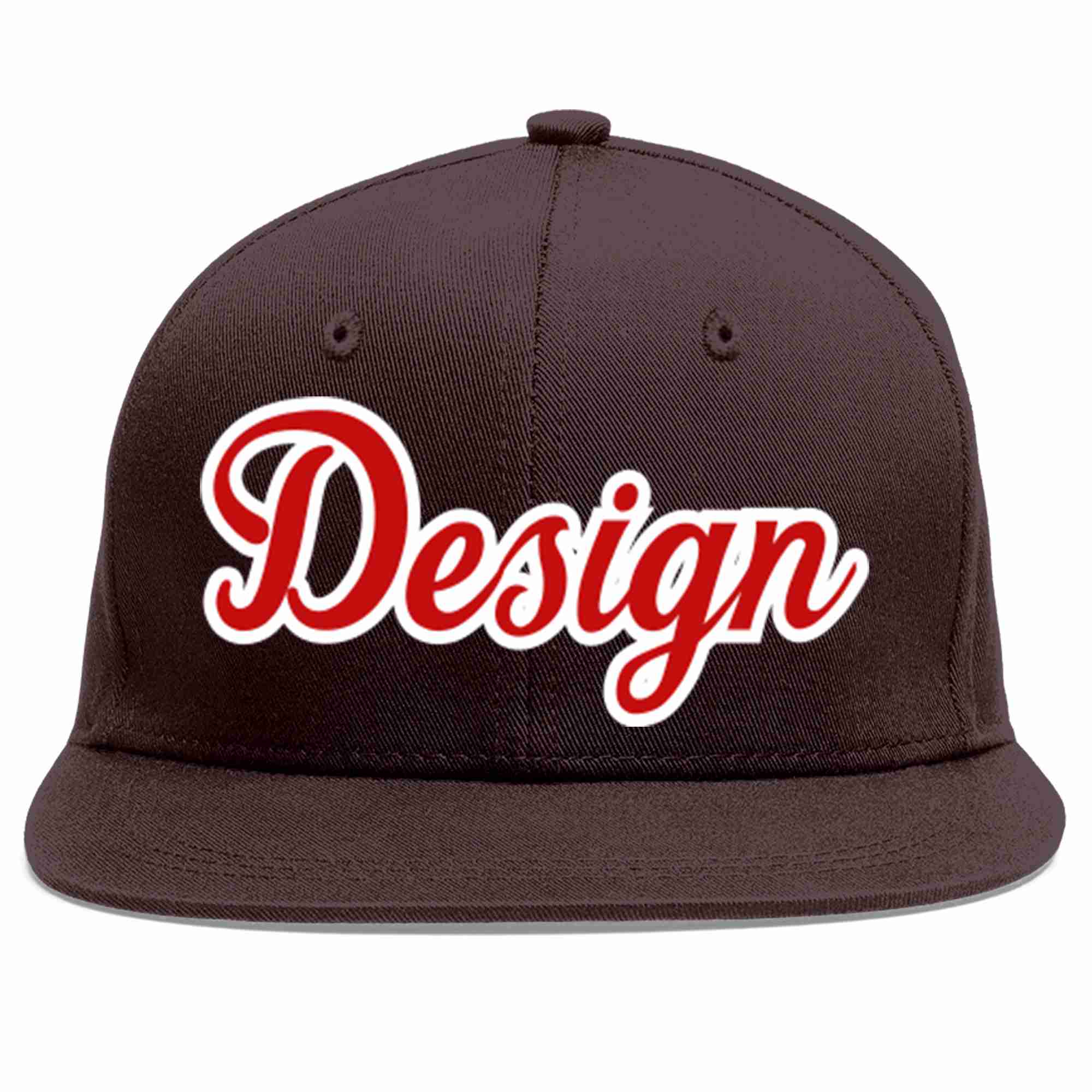 Custom Brown Red-White Flat Eaves Sport Baseball Cap Design for Men/Women/Youth