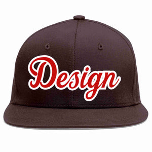 Conception personnalisée de casquette de baseball de sport à avant-toit plat marron rouge-blanc pour hommes/femmes/jeunes