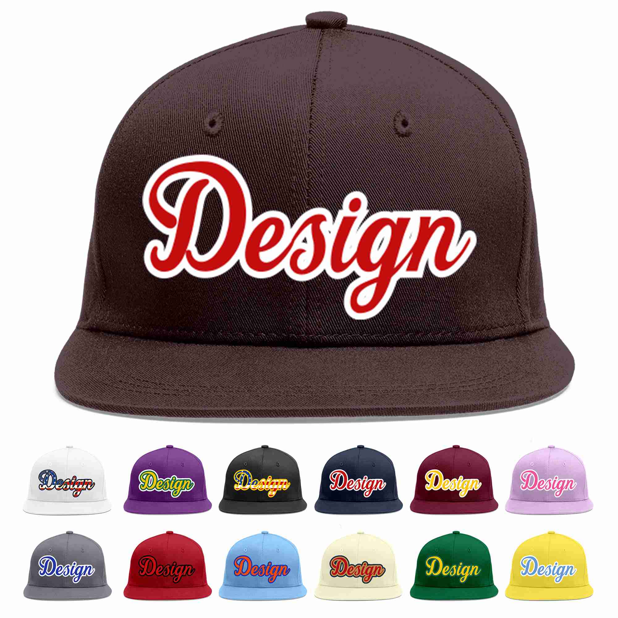 Custom Brown Red-White Flat Eaves Sport Baseball Cap Design for Men/Women/Youth