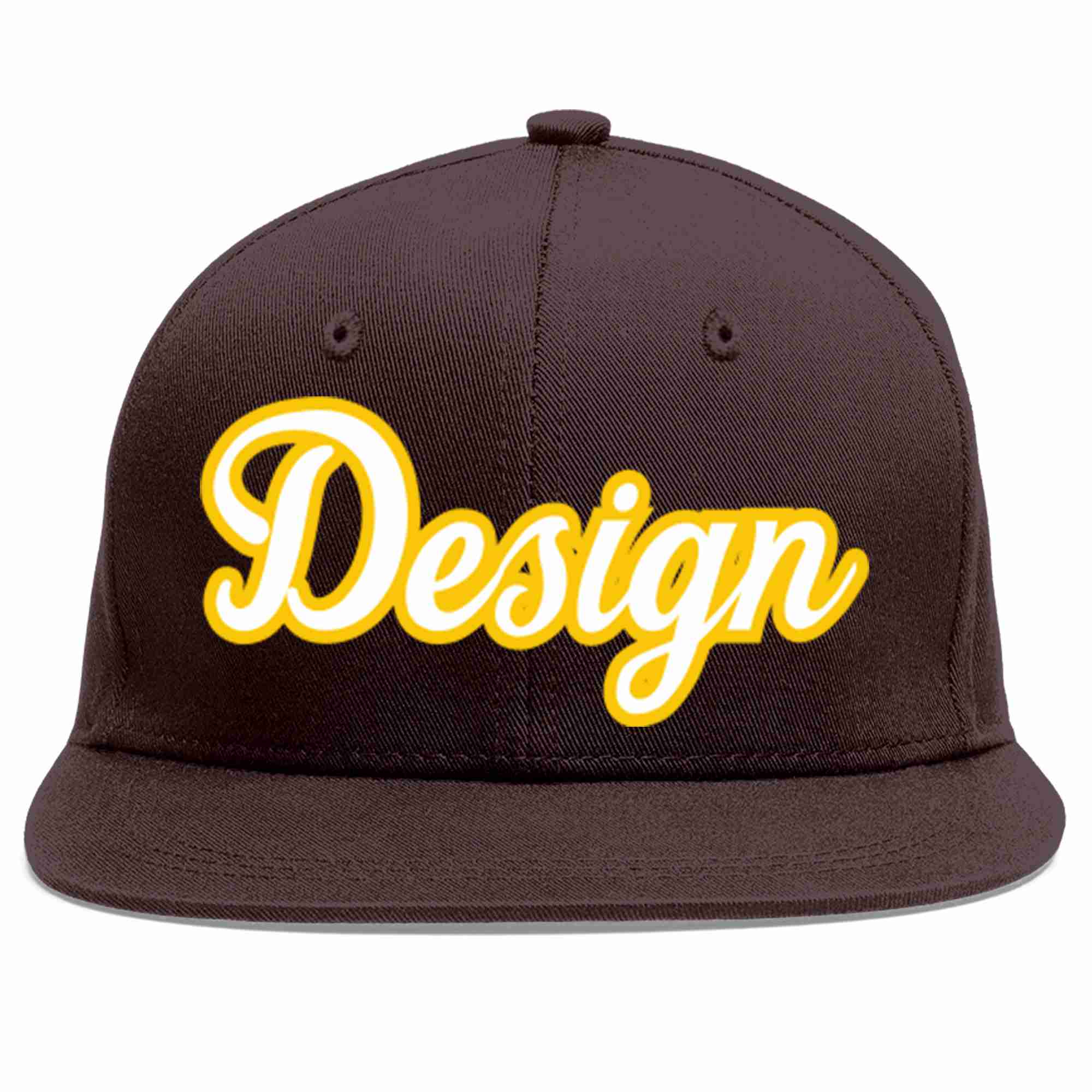 Custom Brown White-Gold Flat Eaves Sport Baseball Cap Design for Men/Women/Youth