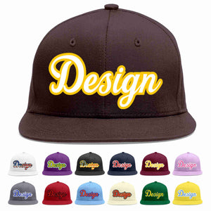 Custom Brown White-Gold Flat Eaves Sport Baseball Cap Design for Men/Women/Youth