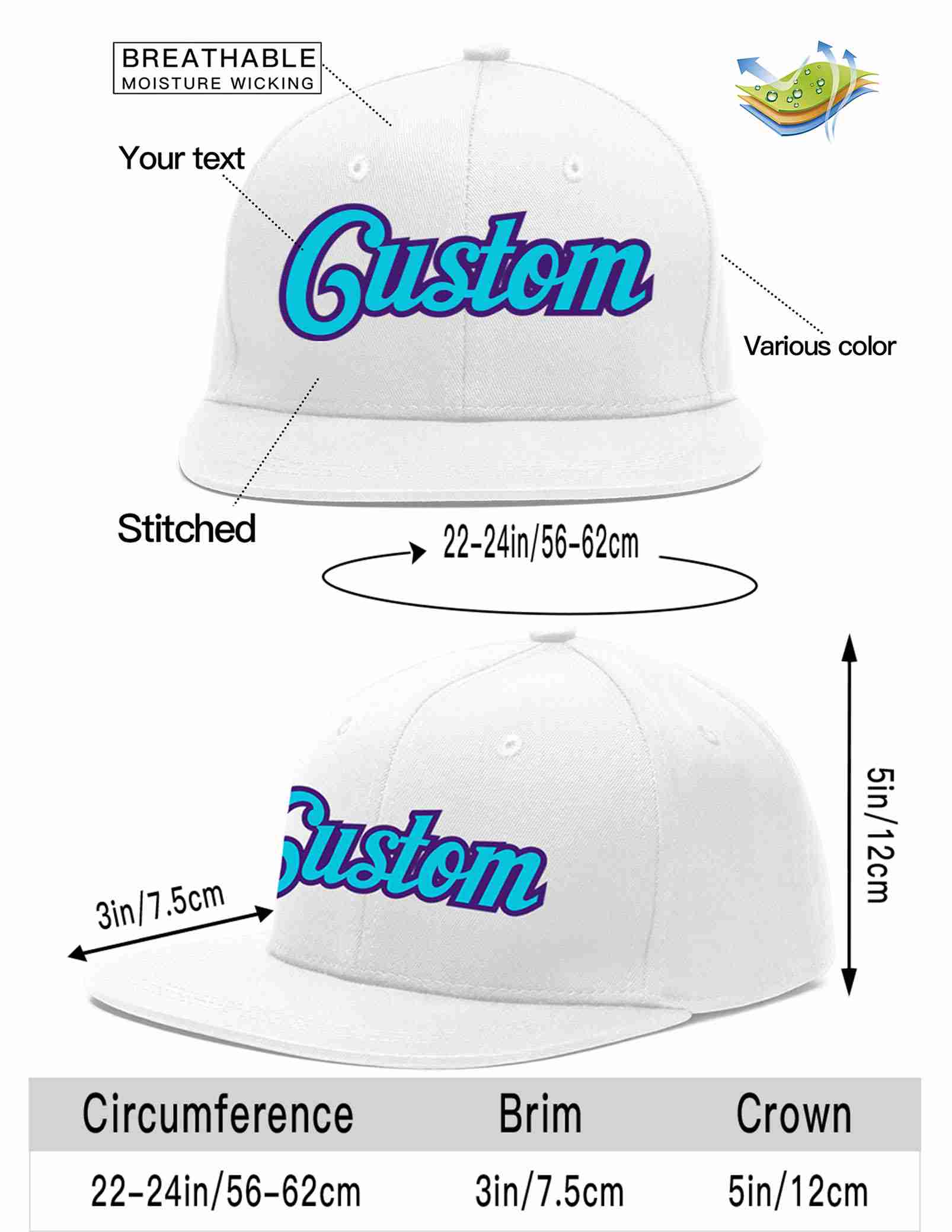 Custom White Light Blue-purple Casual Sport Baseball Cap