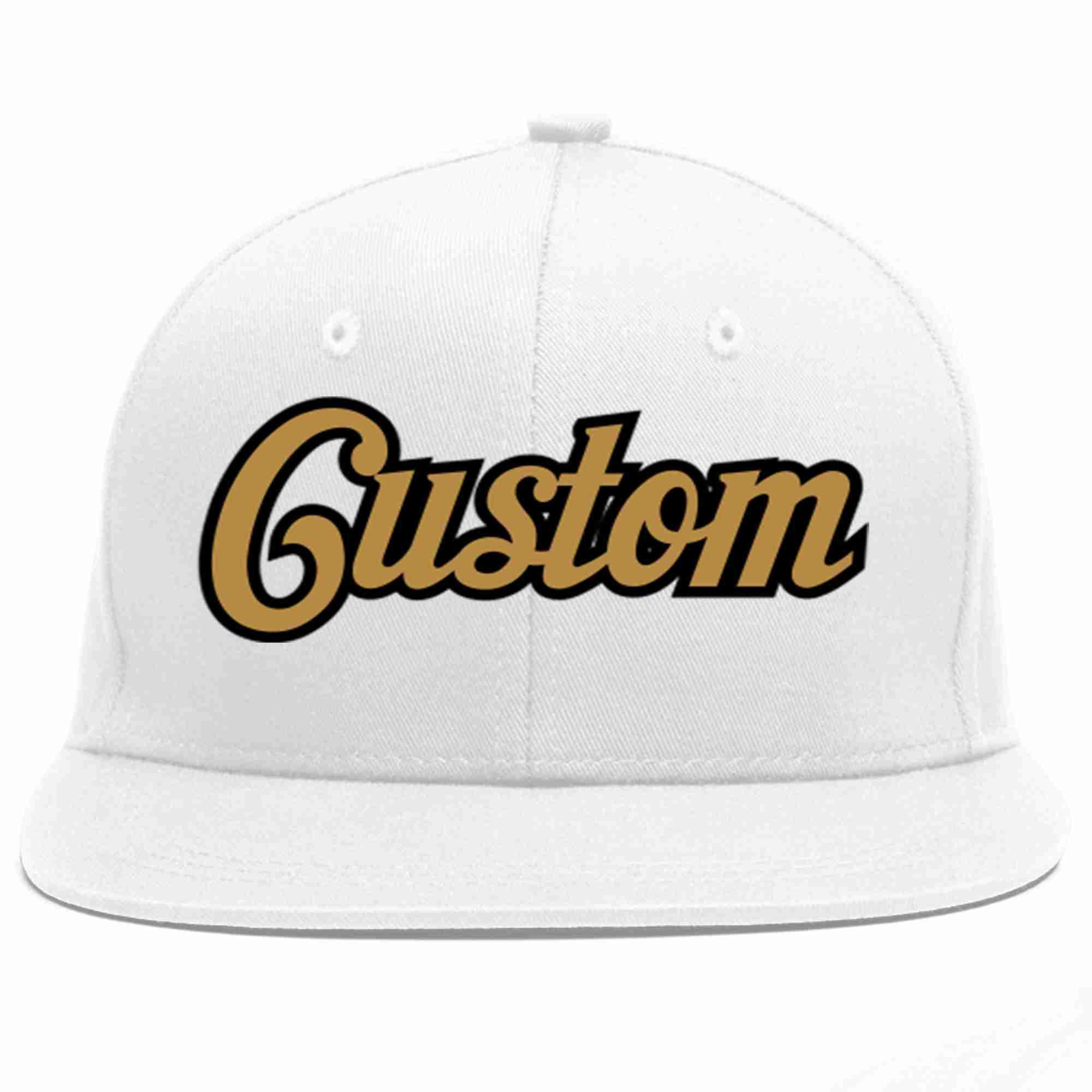 Custom White Old Gold-Black Casual Sport Baseball Cap