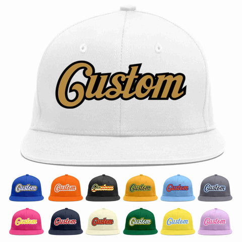Custom White Old Gold-Black Casual Sport Baseball Cap
