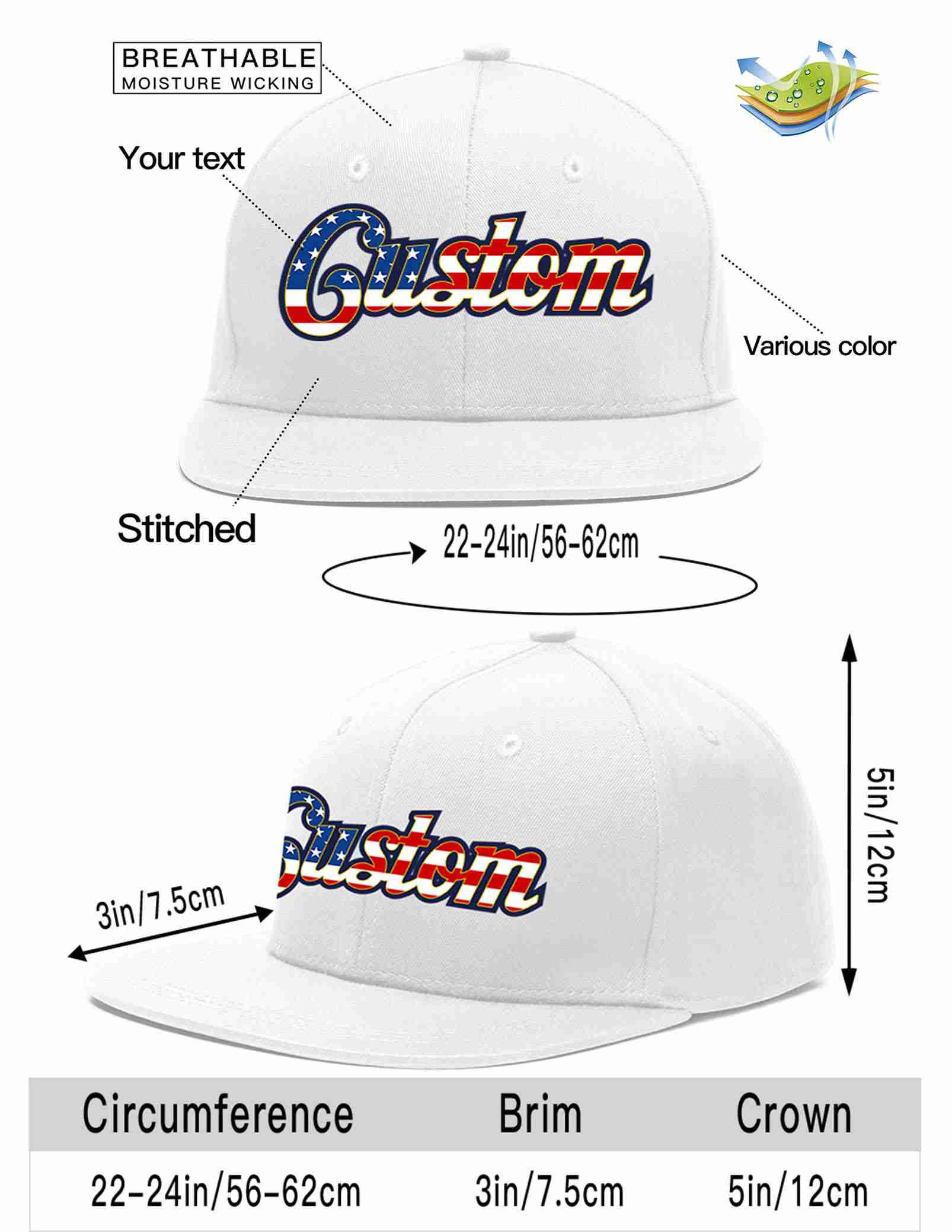 Custom White Vintage USA Flag-Gold Casual Sport Baseball Cap