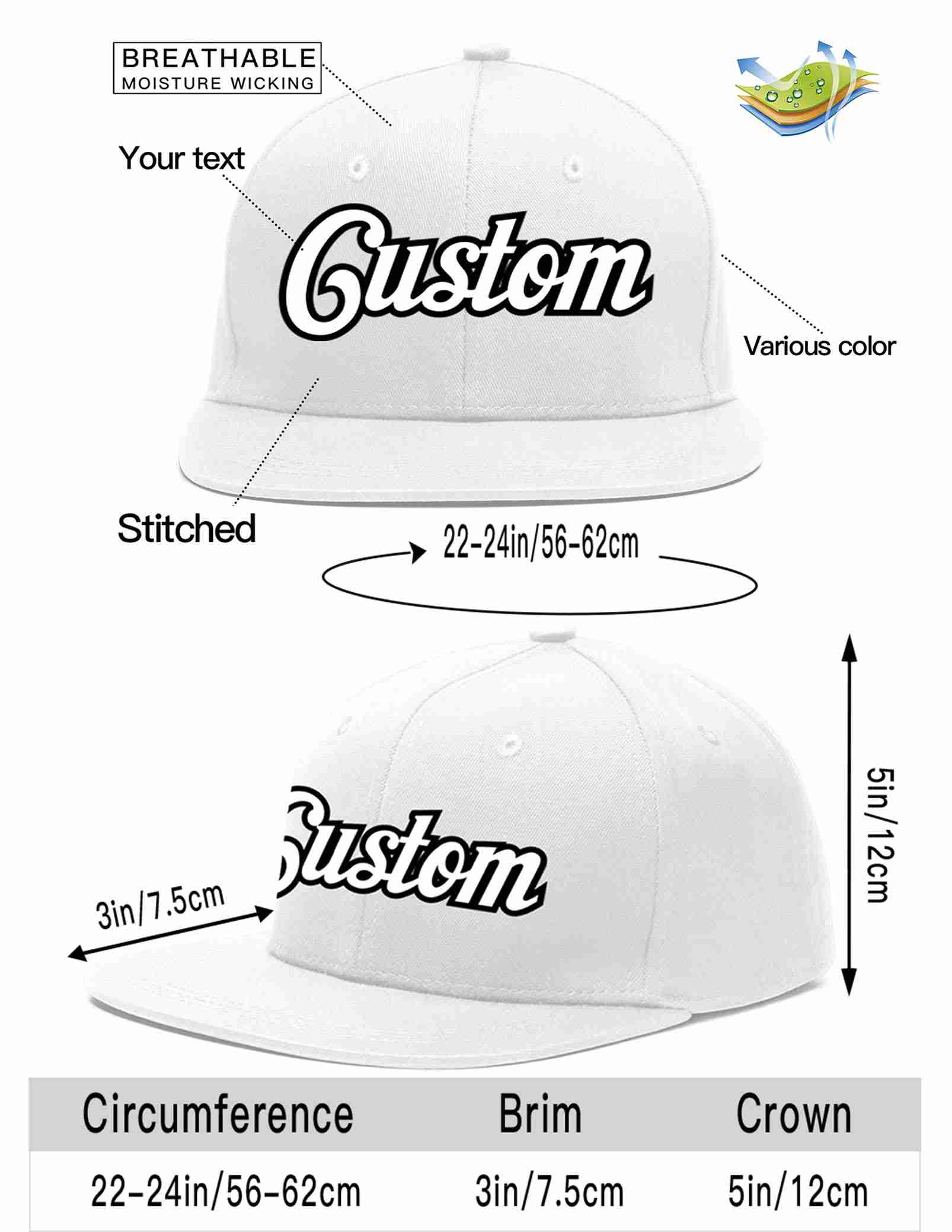 Custom White White-Black Casual Sport Baseball Cap