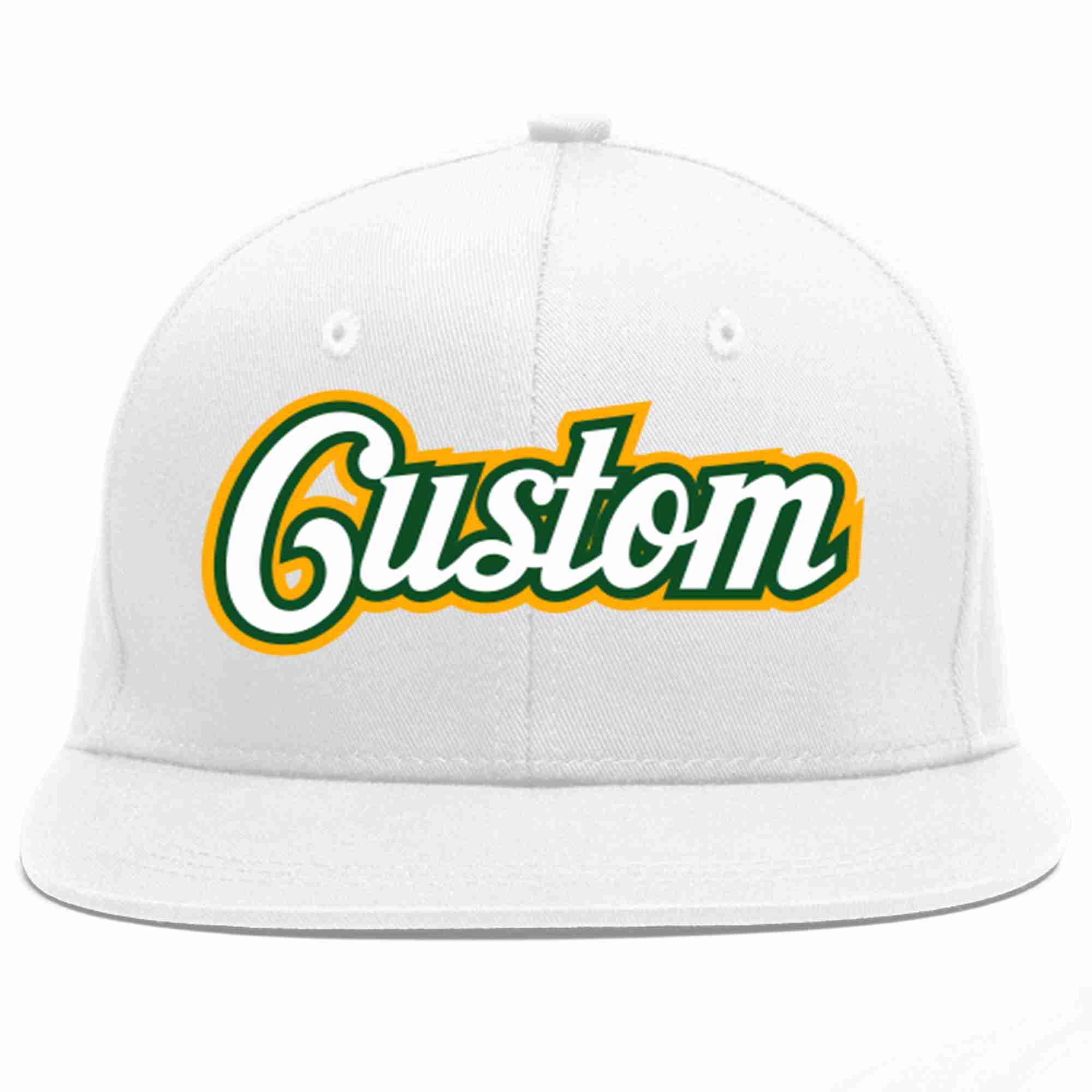 Custom White White-Kelly Green Casual Sport Baseball Cap