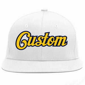 Custom White Gold-Navy Casual Sport Baseball Cap