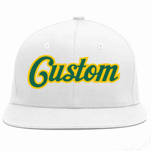 Custom White Kelly Green-Gold Casual Sport Baseball Cap