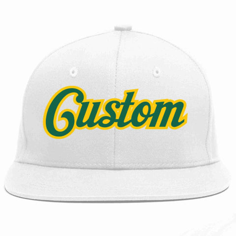 Custom White Kelly Green-Gold Casual Sport Baseball Cap