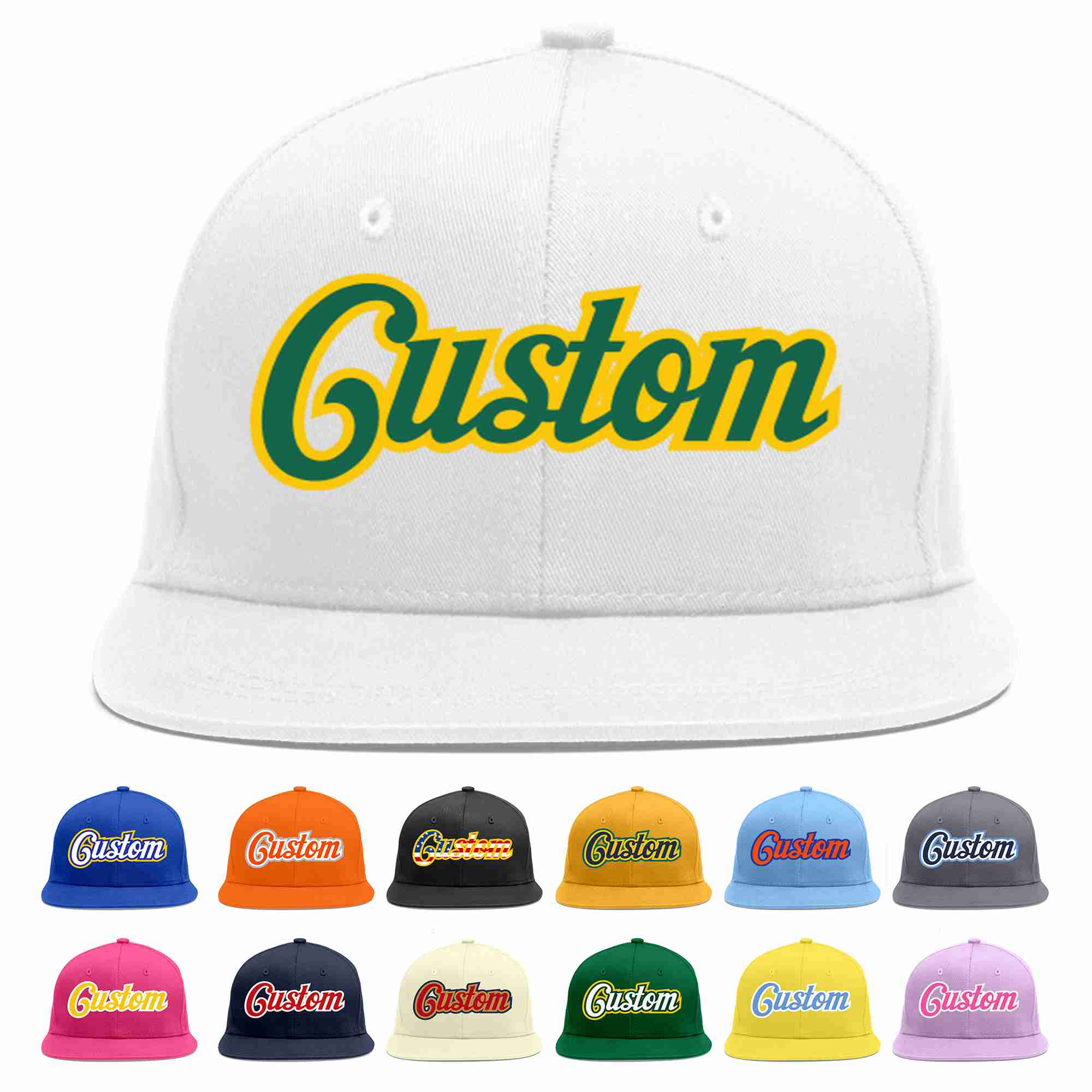 Custom White Kelly Green-Gold Casual Sport Baseball Cap