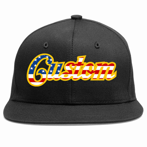 Custom Black Vintage?USA?Flag-Gold Casual Sport Baseball Cap