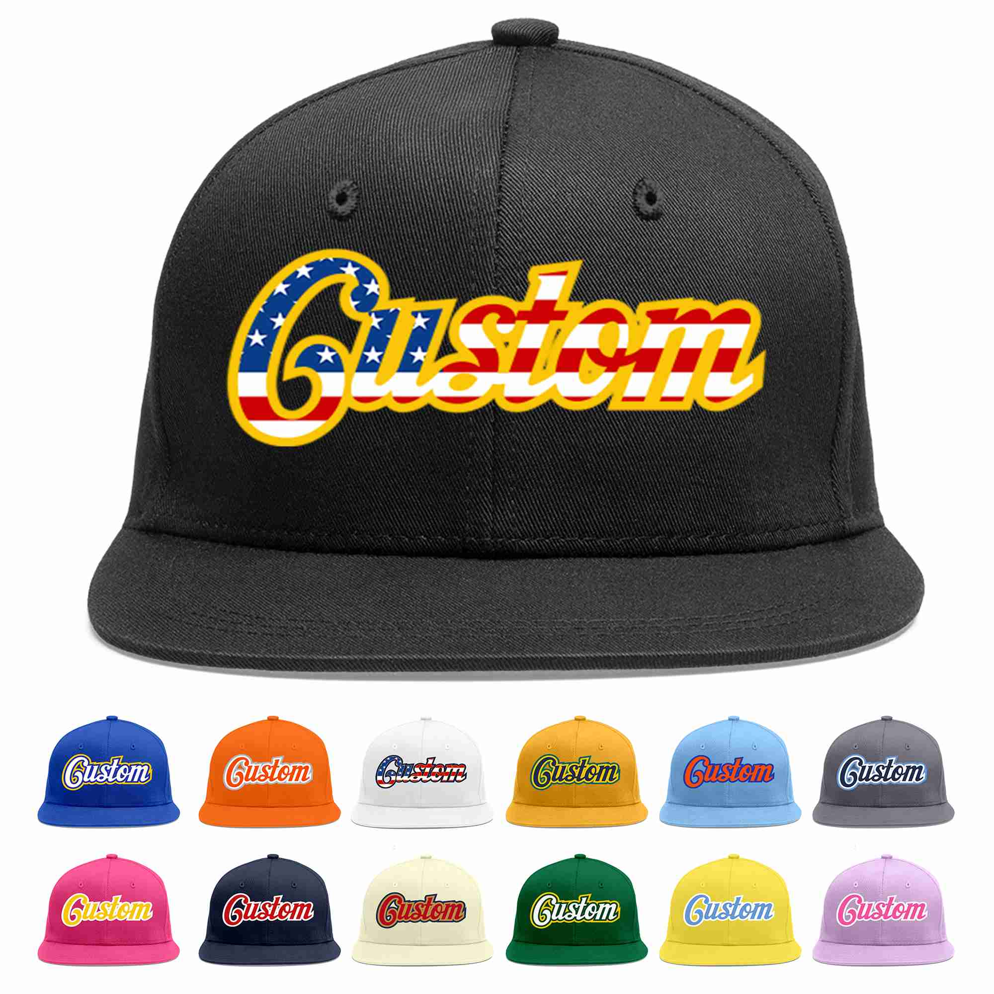 Custom Black Vintage?USA?Flag-Gold Casual Sport Baseball Cap