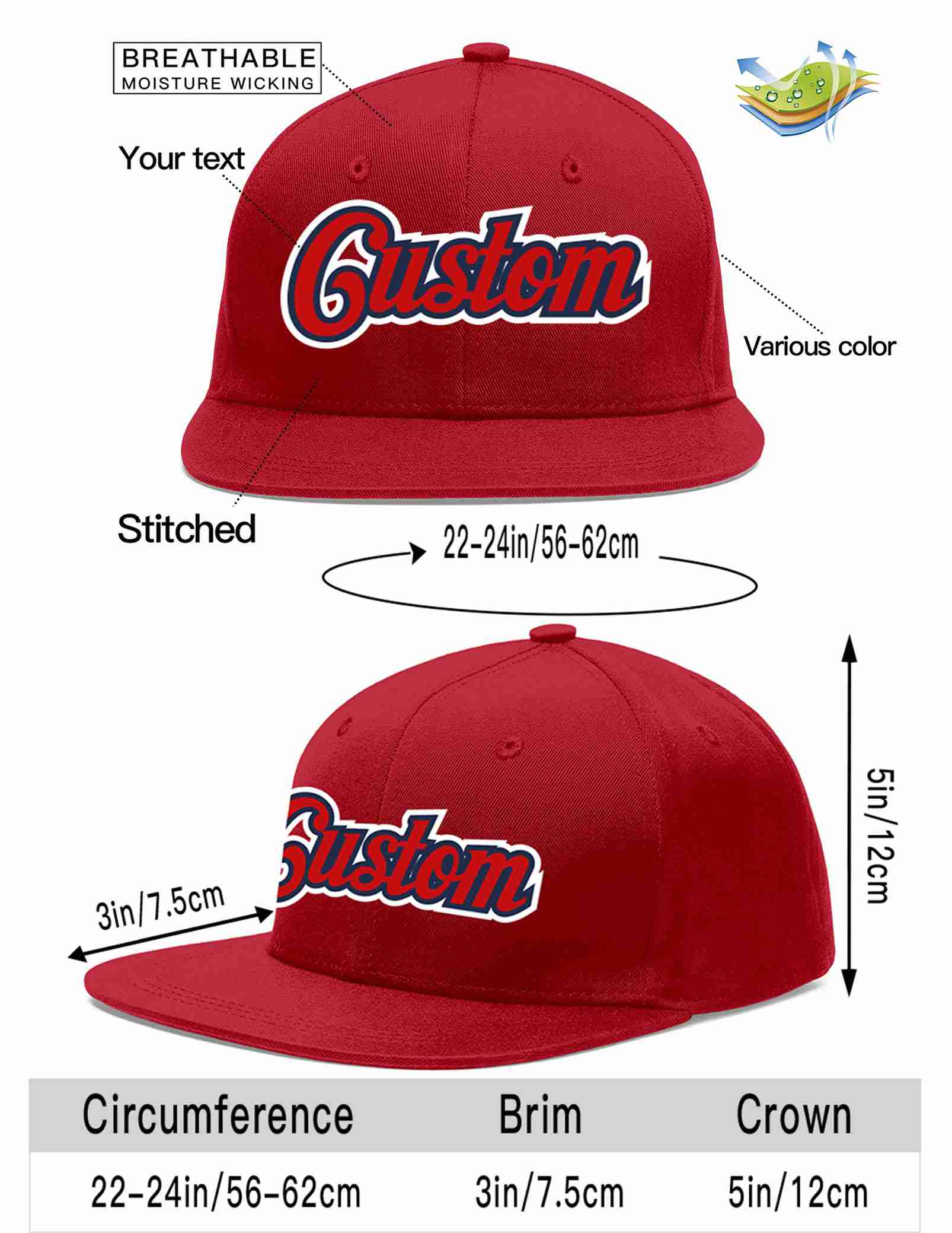 Custom Red Red-Navy Casual Sport Baseball Cap