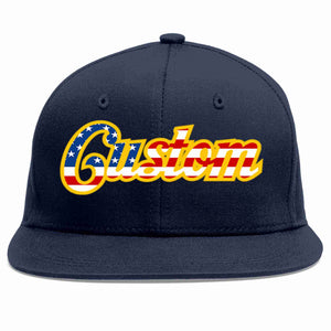 Custom Navy Vintage USA Flag-Gold Casual Sport Baseball Cap