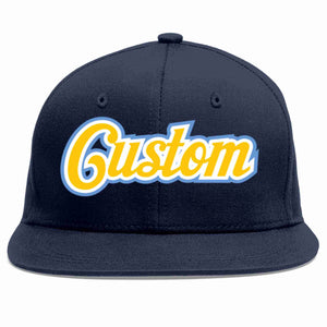 Casquette de baseball sport décontractée personnalisée bleu marine or-blanc