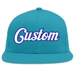 Casquette de baseball personnalisée Aqua White-Royal Flat Eaves Sport