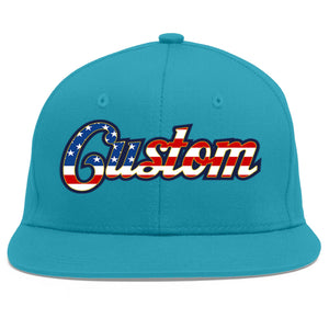 Casquette de baseball de sport personnalisée Aqua Vintage USA Flag-Gold Flat Eaves