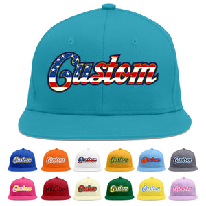 Casquette de baseball de sport personnalisée Aqua Vintage USA Flag-Gold Flat Eaves