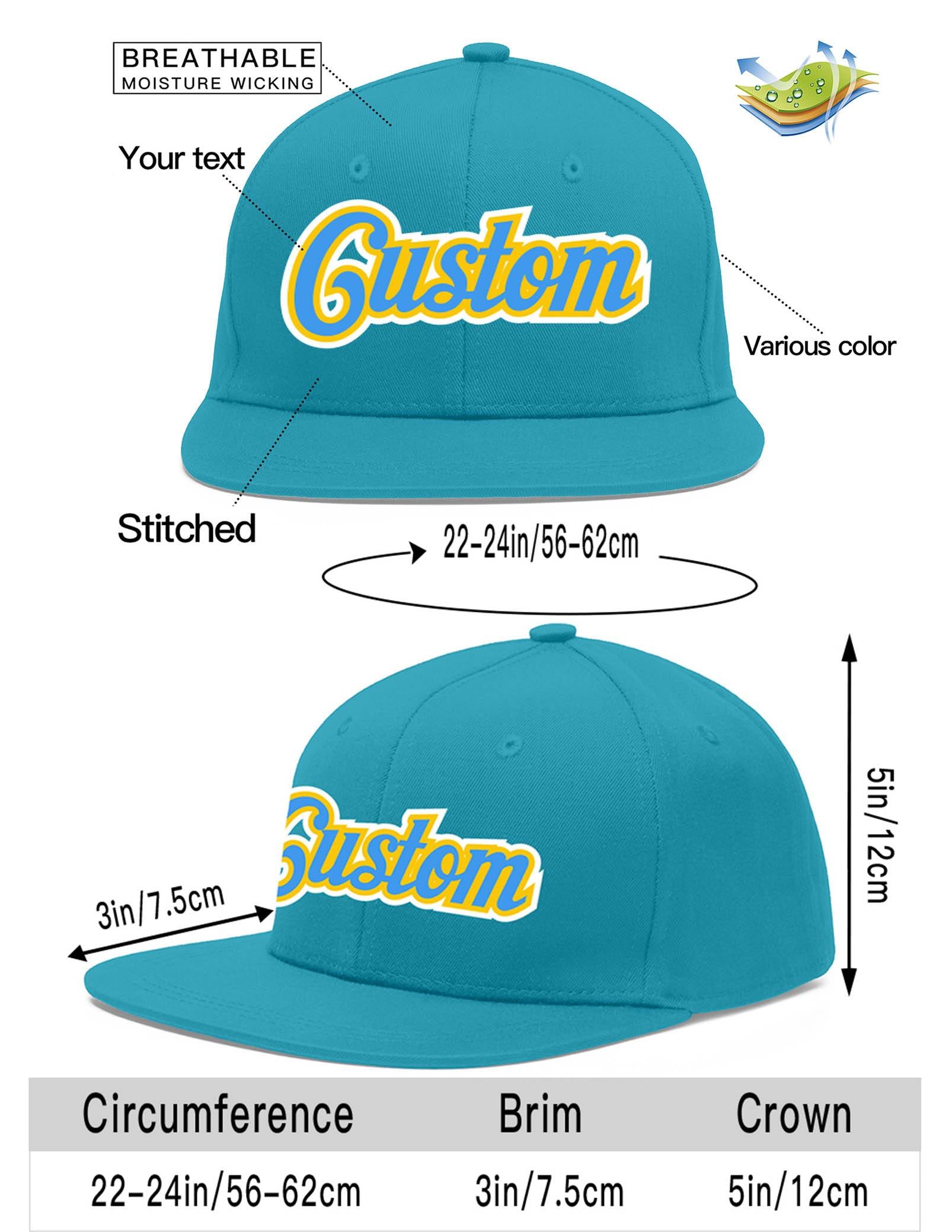 Casquette de baseball sport personnalisée Aqua Powder bleu-or Flat Eaves