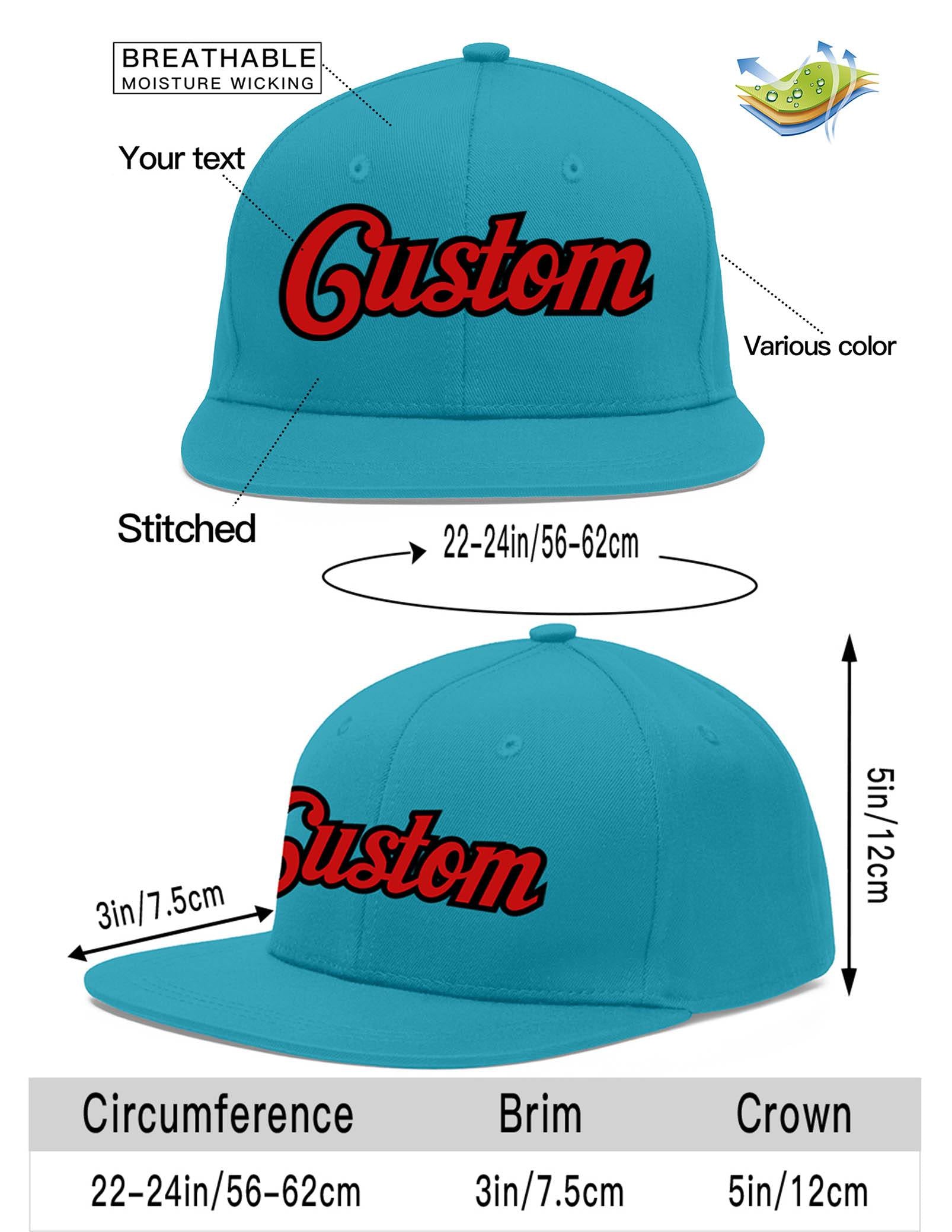 Custom Aqua Red-Black Flat Eaves Sport Baseball Cap