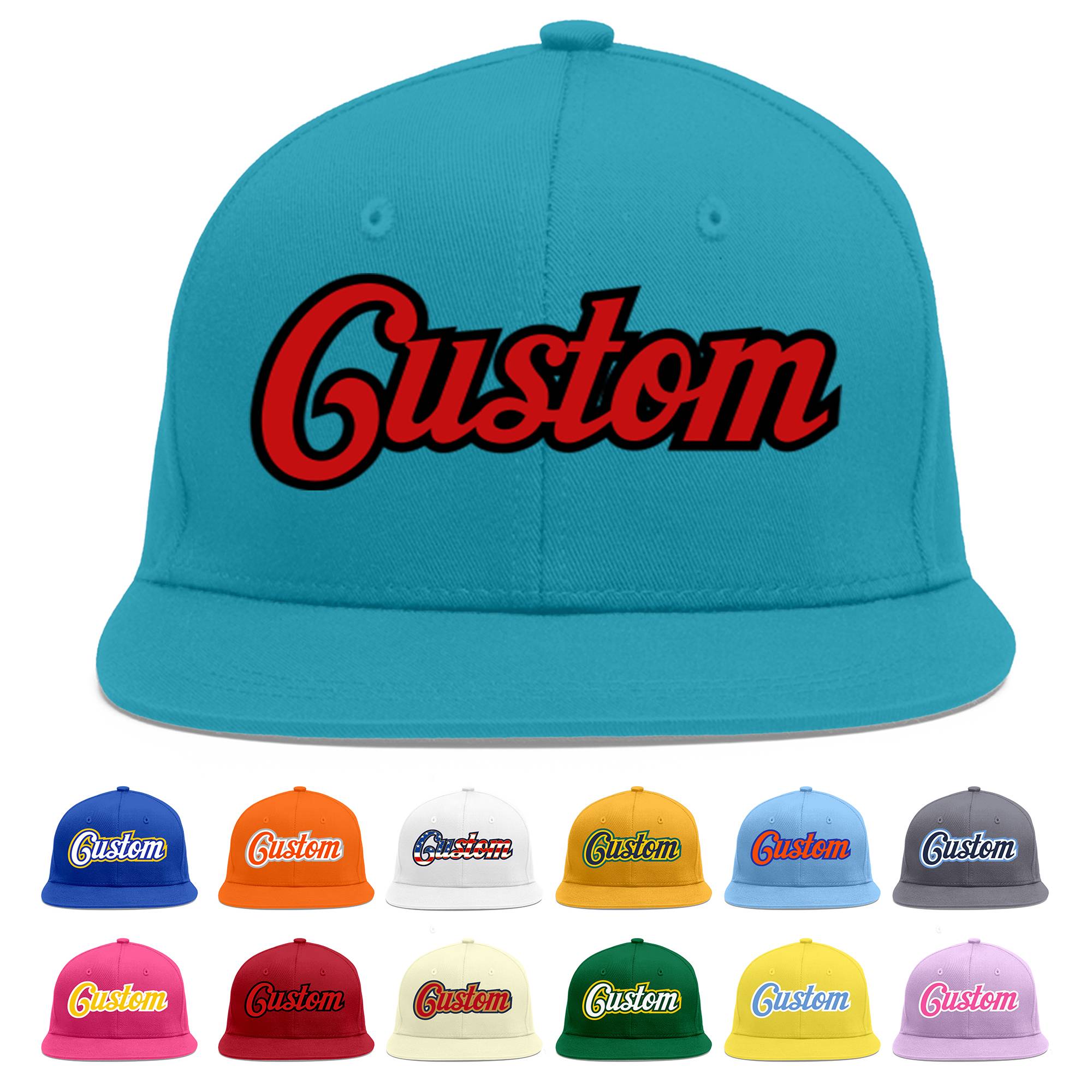 Casquette de baseball sport personnalisée Aqua rouge-noir Flat Eaves