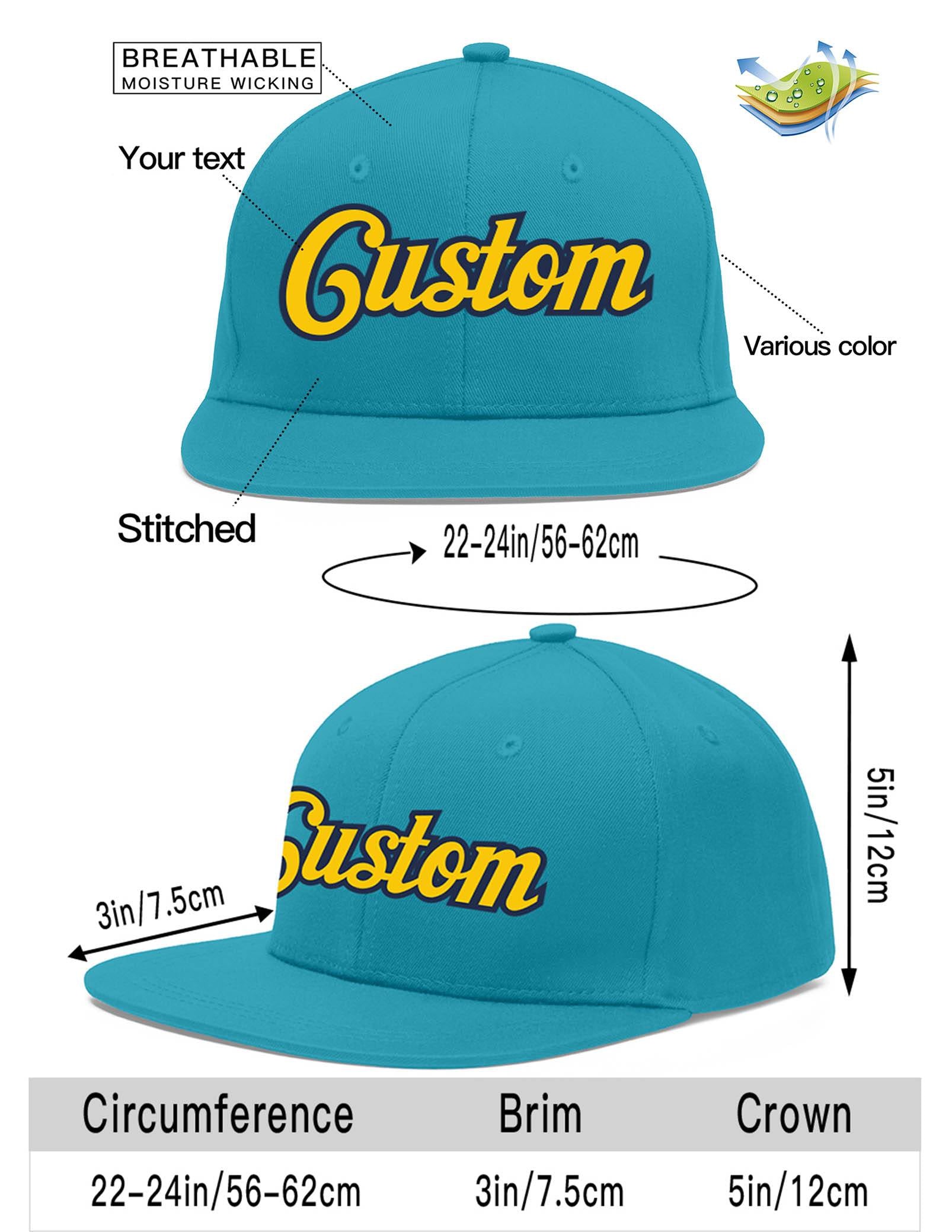 Custom Aqua Gold-Navy Flat Eaves Sport Baseball Cap