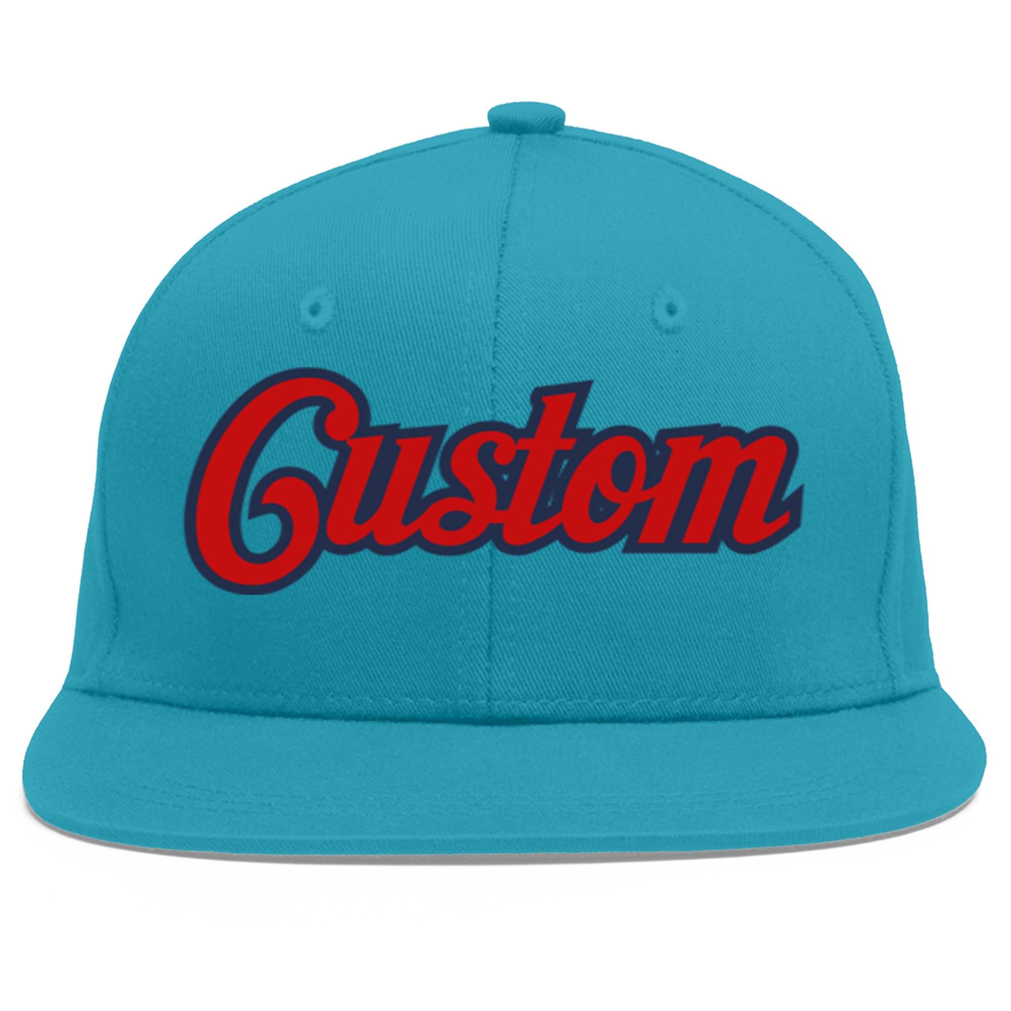 Custom Aqua Red-Navy Flat Eaves Sport Baseball Cap