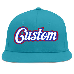 Casquette de baseball personnalisée Aqua White-Royal Flat Eaves Sport