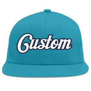 Casquette de baseball personnalisée Aqua White-Navy Flat Eaves Sport