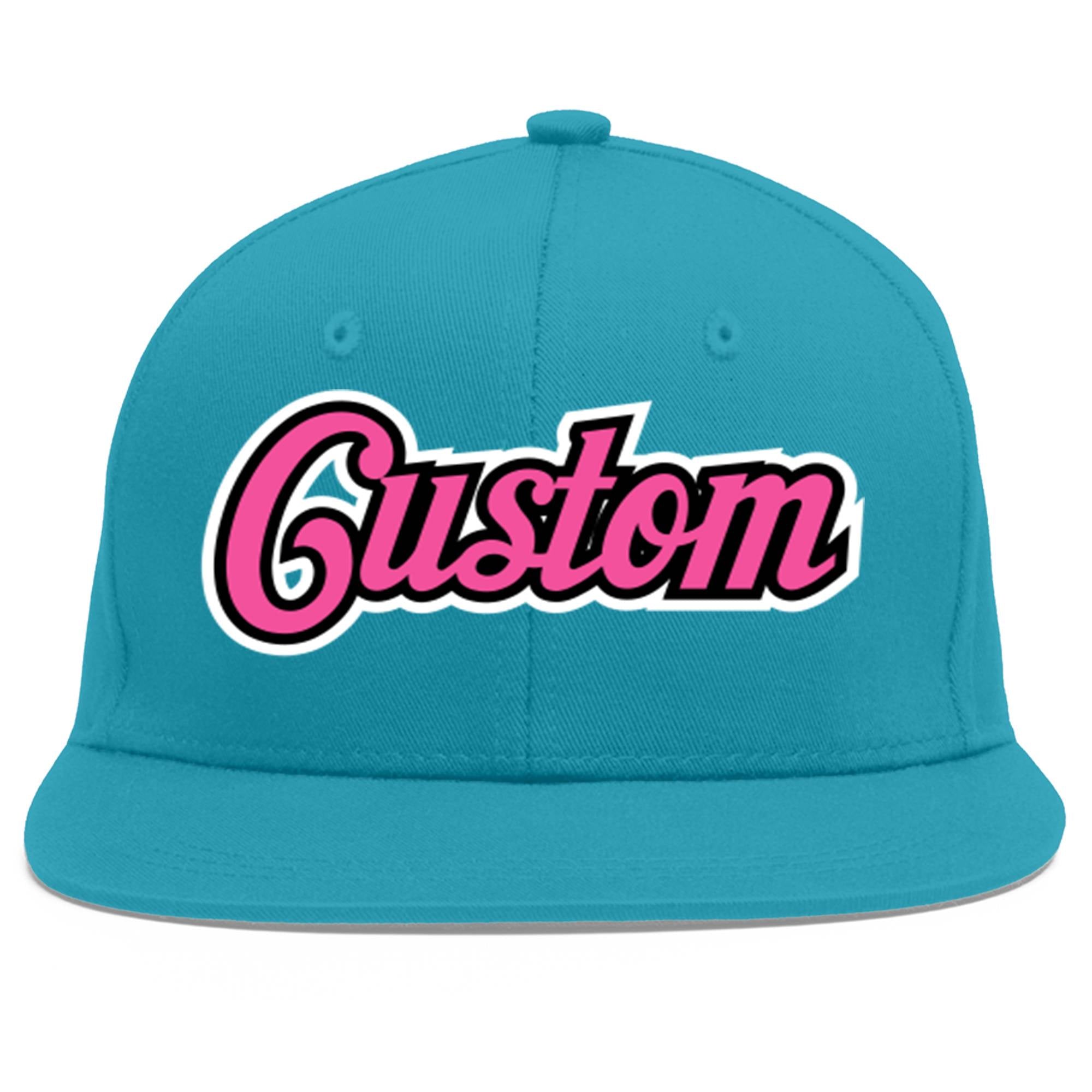 Custom Aqua Pink-Black Flat Eaves Sport Baseball Cap