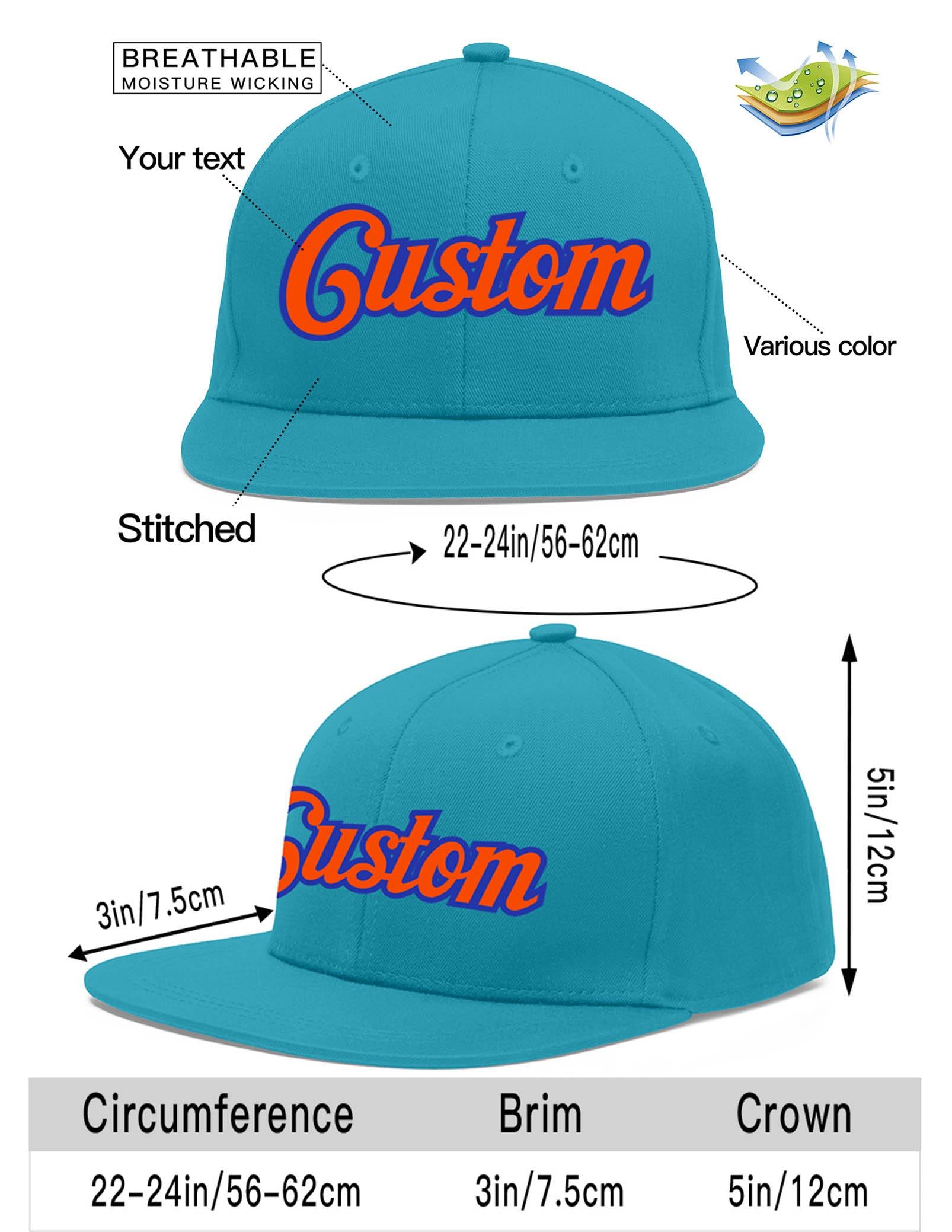 Custom Aqua Orange-Royal Flat Eaves Sport Baseball Cap