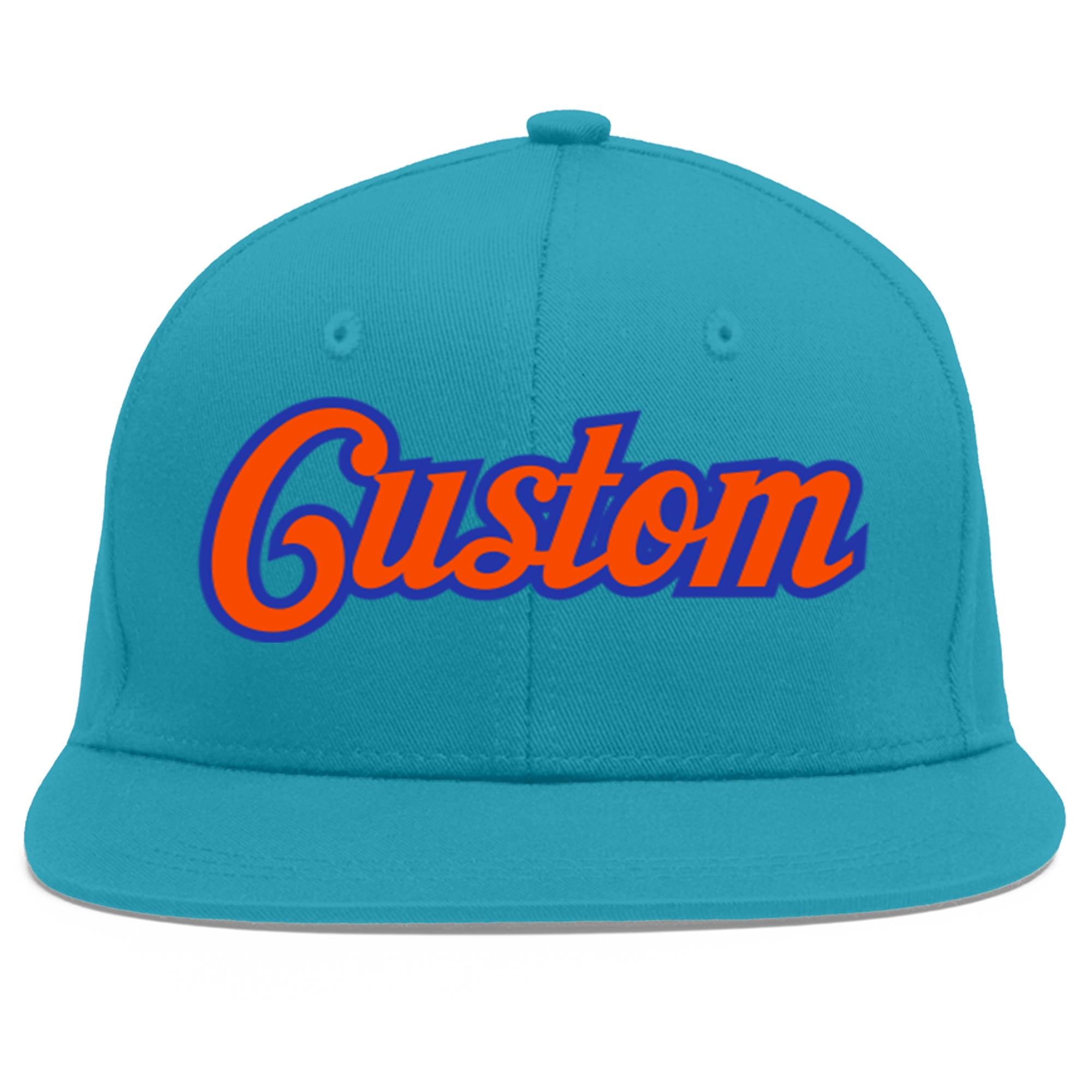 Casquette de baseball personnalisée Aqua Orange-Royal Flat Eaves Sport