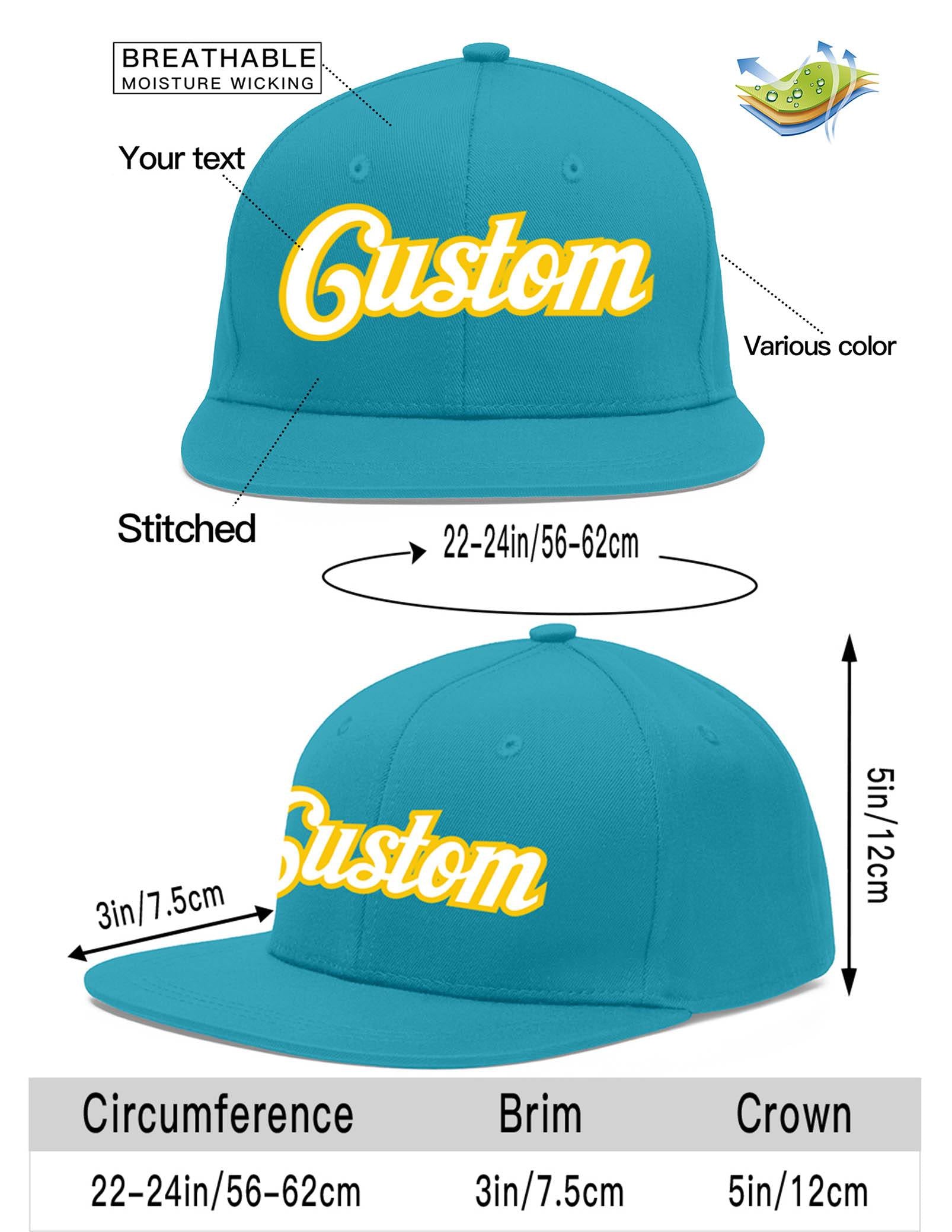 Casquette de baseball sport personnalisée Aqua White-Gold Flat Eaves