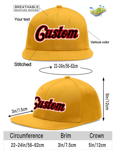 Custom Gold Black-Red Flat Eaves Sport Baseball Cap