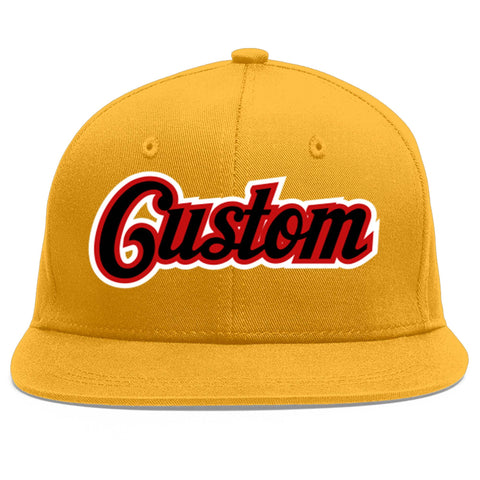 Custom Gold Black-Red Flat Eaves Sport Baseball Cap