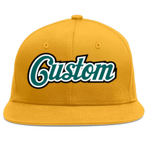 Casquette de baseball personnalisée Gold Aqua-White Flat Eaves Sport