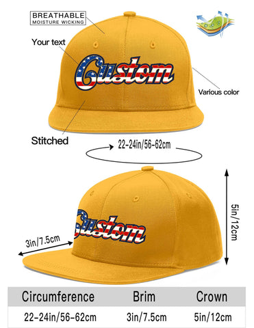 Custom Gold Vintage USA Flag-Gold Flat Eaves Sport Baseball Cap