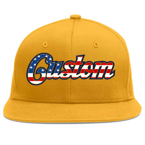 Custom Gold Vintage USA Flag-Gold Flat Eaves Sport Baseball Cap